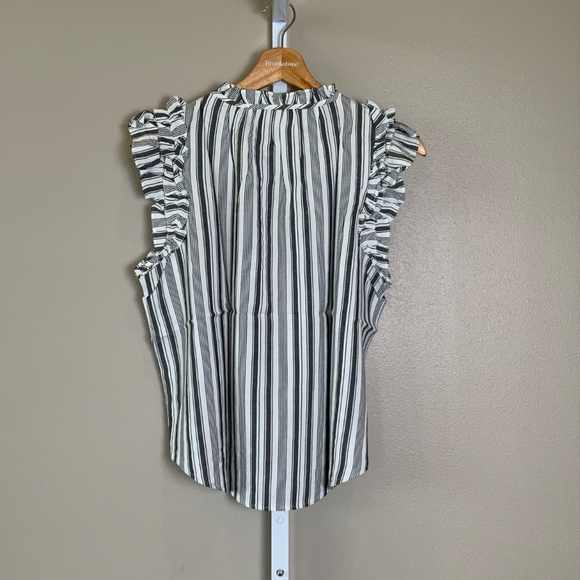 LOFT Striped Ruffle Split Neck Shell - Picture 12 of 16